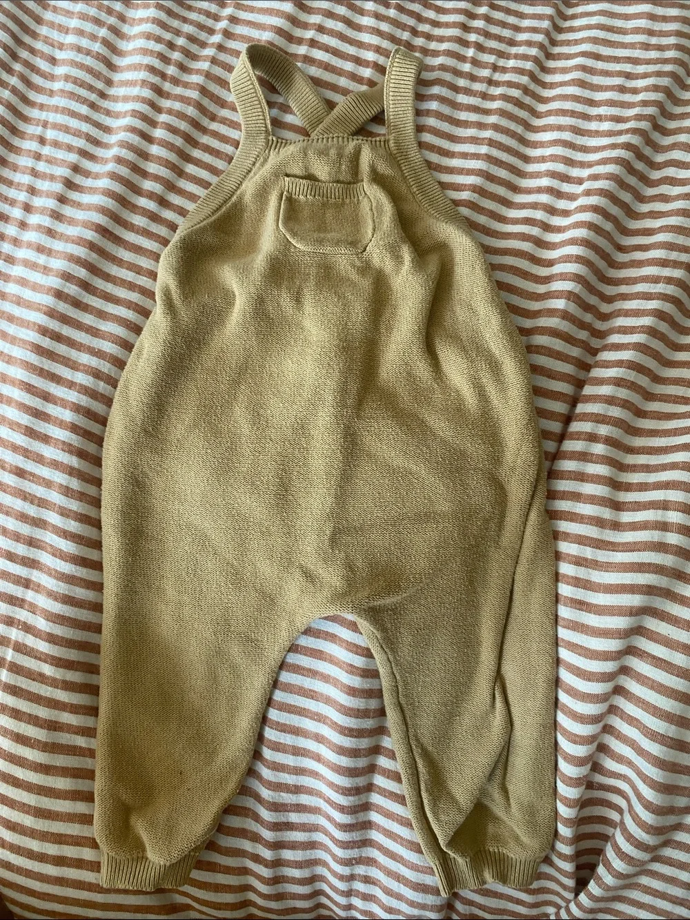 Quincy Mae knit overall jumpsuit mustard tan 12-18 months cotton